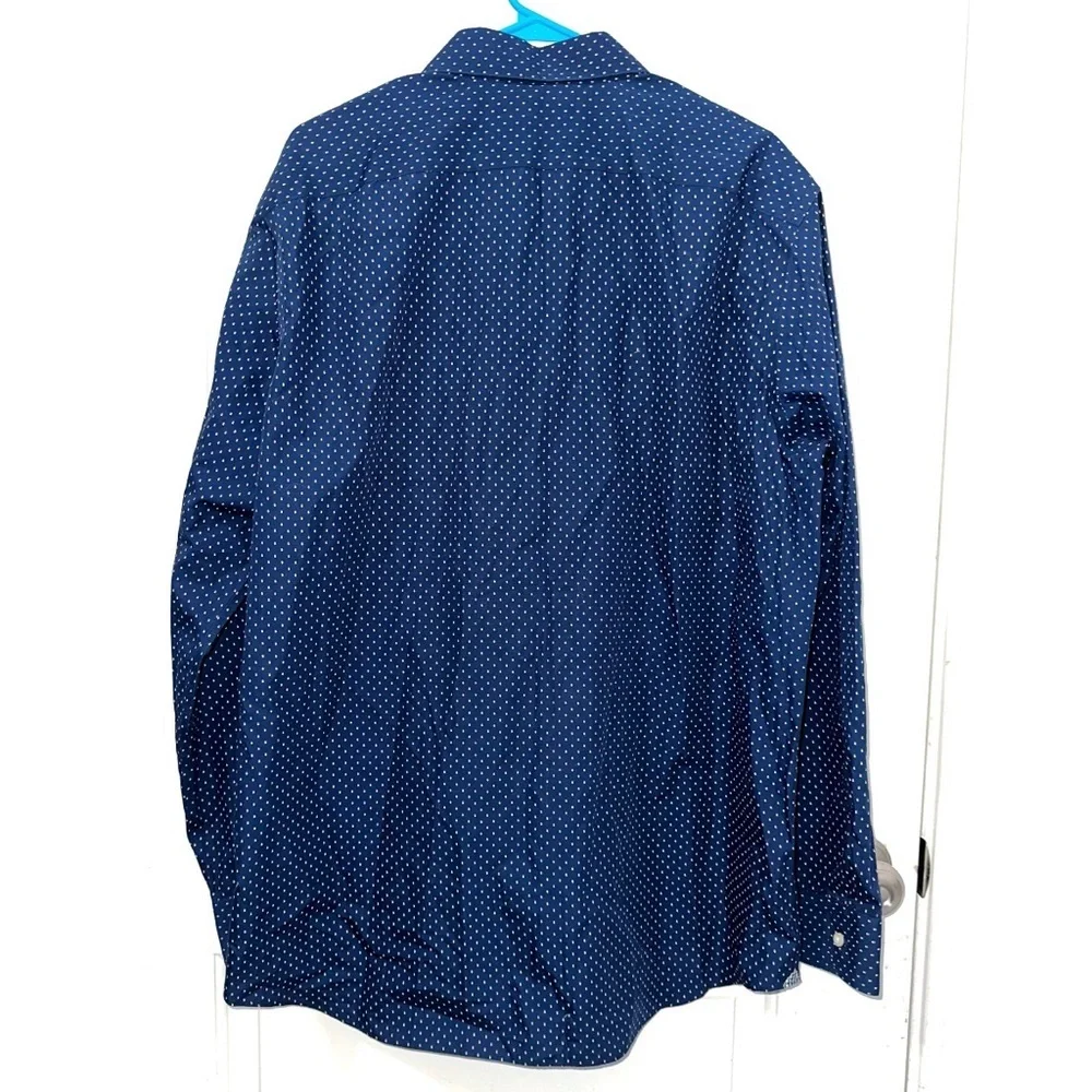 Banana Republic Button Up Shirt Mens Navy Blue Polka Dot Non Iron Shirt